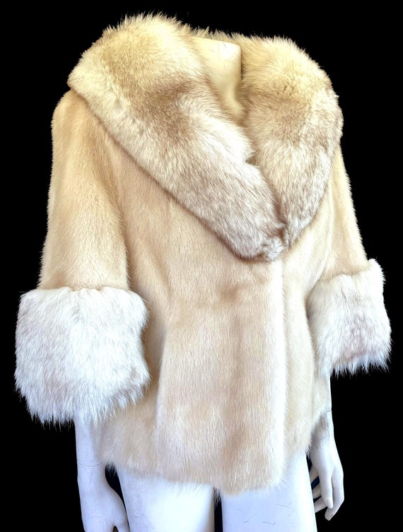 Blonde MINK & Norwegian FOX Fur Stole , Bridal Bo… - image 5