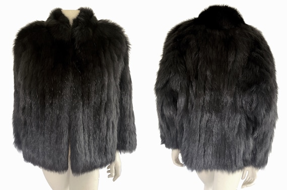 Black SAGA FOX Fur Coat, Real Vintage Jacket, Apres Ski Black SAGA FOX Fur Coat, Real Vintage Jacket, Apres Ski
