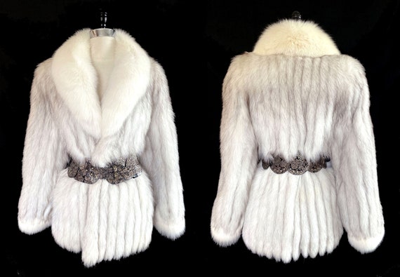 SAGA Norwegian & Arctic FOX Fur Coat, Ivory White… - image 3