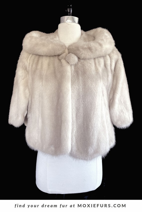 Beige MINK Fur Shawl, Champagne Vintage Bridal Bo… - image 4