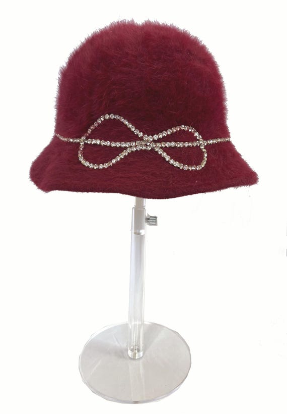 BETMAR Angora Fur Hat, Burgundy Real Vintage Women display picture 3