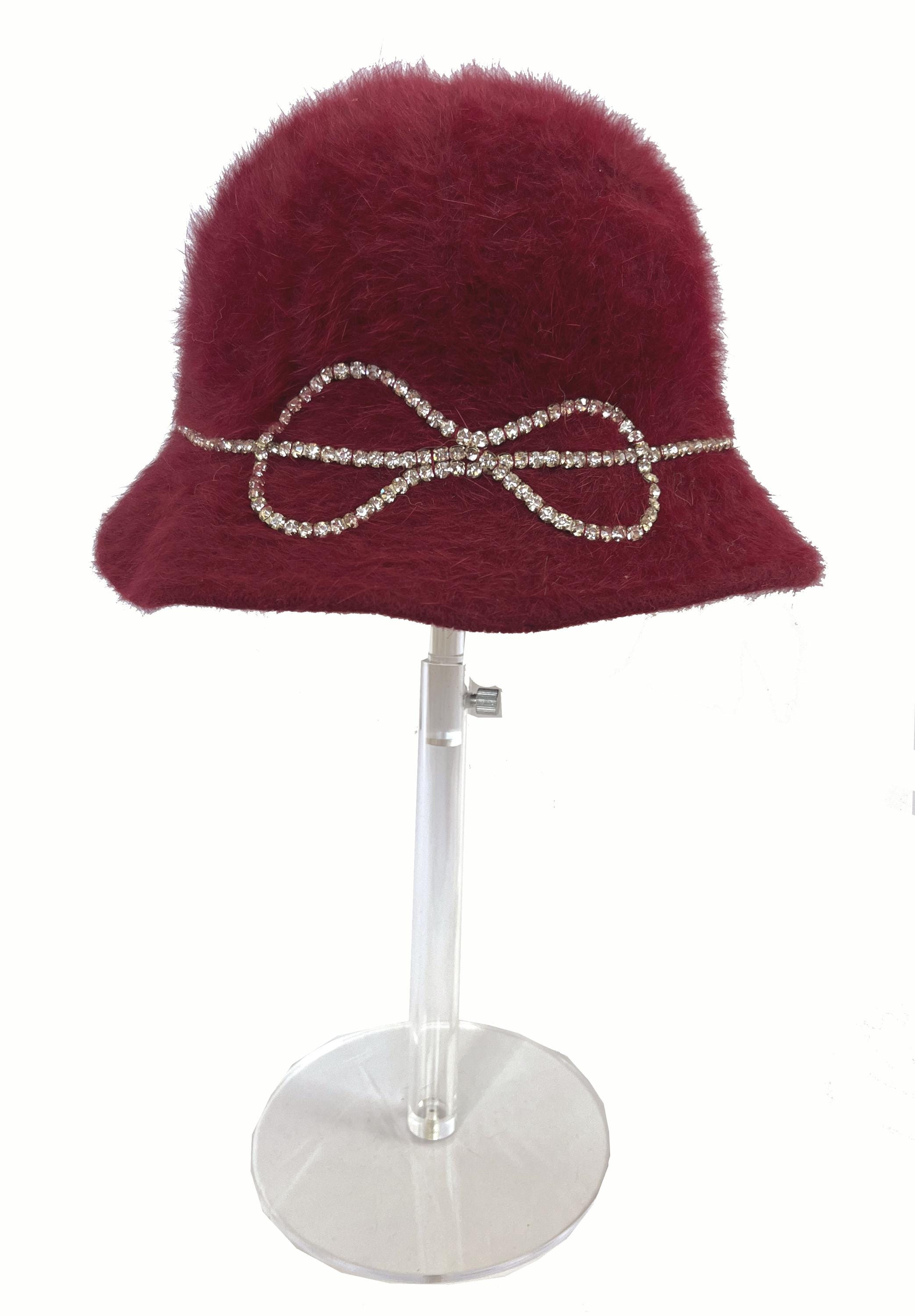 BETMAR Angora Fur Hat, Burgundy Real Vintage Women