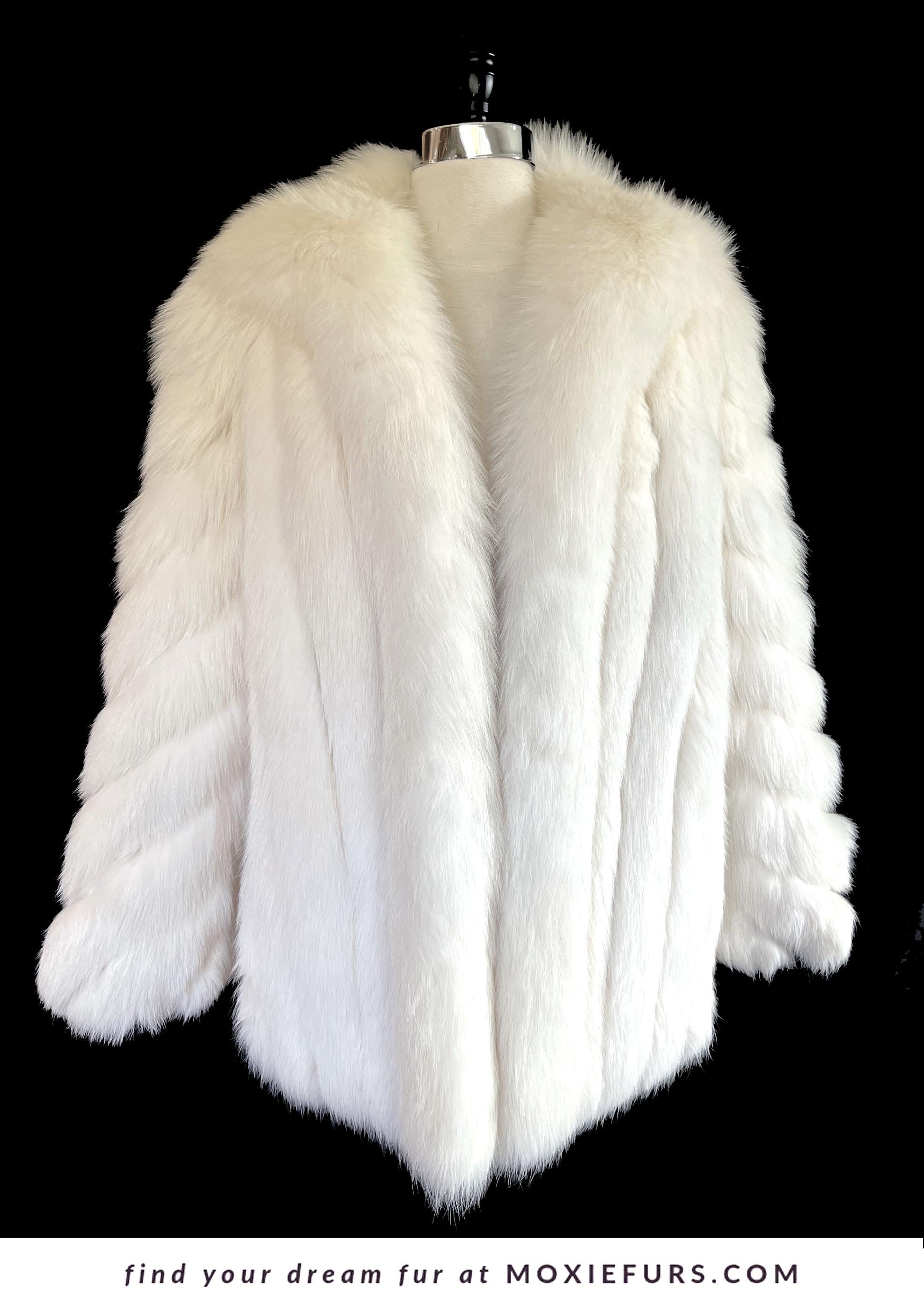Arctic FOX Fur Coat, Real Vintage Ivory Winter Wedding Bolero Jacket, Diva Glam Celeb Bridal, Blue Apres Ski, White Mink Stole Dress, Small