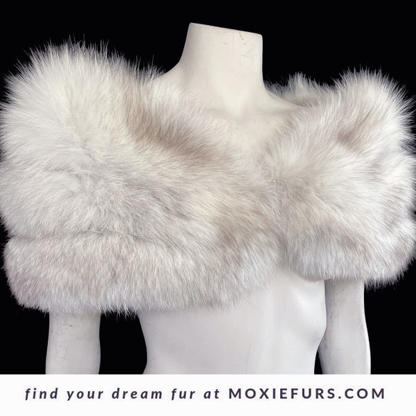 Norwegian FOX Fur Stole, Ivory Bridal Shawl, Brown White Winter Wedding Cape, Great Gatsby Party Vintage Coat, Retro Bridesmaid Jacket Gift