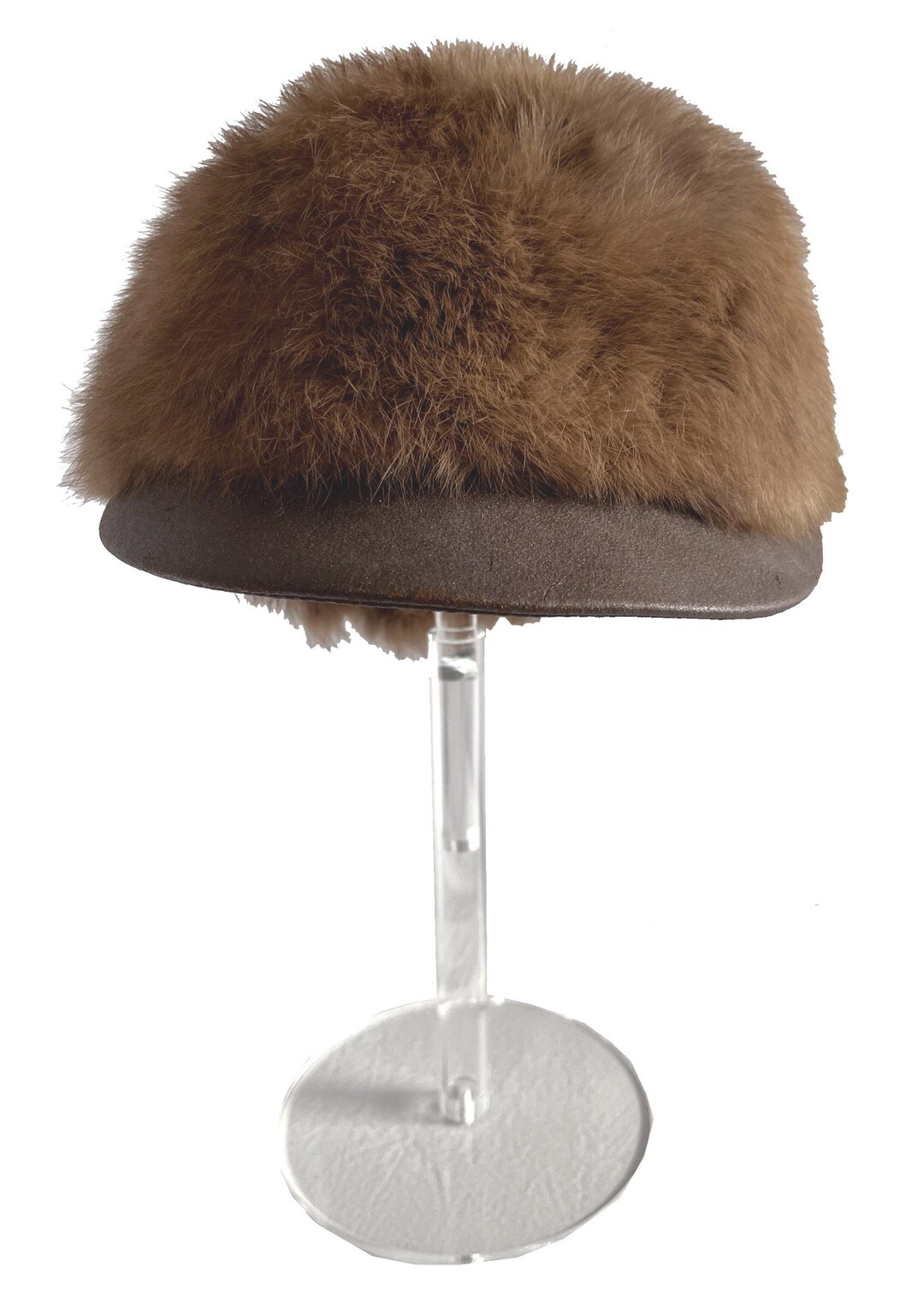 Rabbit Fur Brim Cap, Brown Real Vintage Hat, Beautiful Cocoa Mocha ...