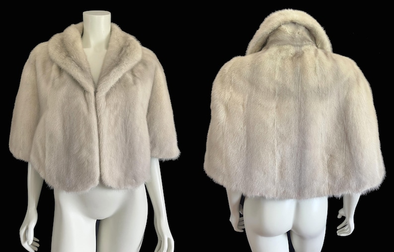 Cerulean MINK Fur Cape, Sapphire Silver Real Vintage Wrap, Azurene Winter Wedding Stole, Rustic Bridal Shawl Gift, Great Gatsby Party, Large image 8