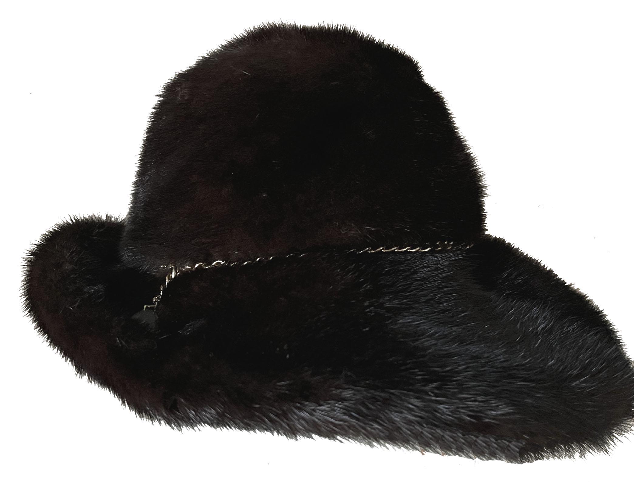 Women\'s Vintage Mahogany Ranch Mink Tail Hat Mink Fur Hat with Fox Fur Trim – Henig Furs main image 4