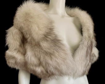 Capa de piel de zorro noruego, chal nupcial rústico para boda de invierno, estola de dama de honor color marfil, chaqueta de piel vintage, talla L XL
