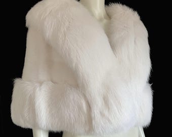 Cape SAGA MINK & poolvos, luxe vintage stola, ivoor bruiloft bruids bolero jas, wit après-ski-jack, maffia vrouw sjaal cadeau, groot