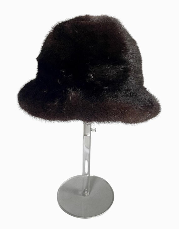 Dark Brown MINK Fur Hat, Women's Vintage Ranch Brim Cap, Mahogany