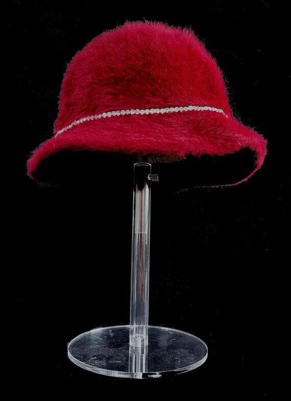 BETMAR Angora Fur Hat, Burgundy Real Vintage Women display picture 2
