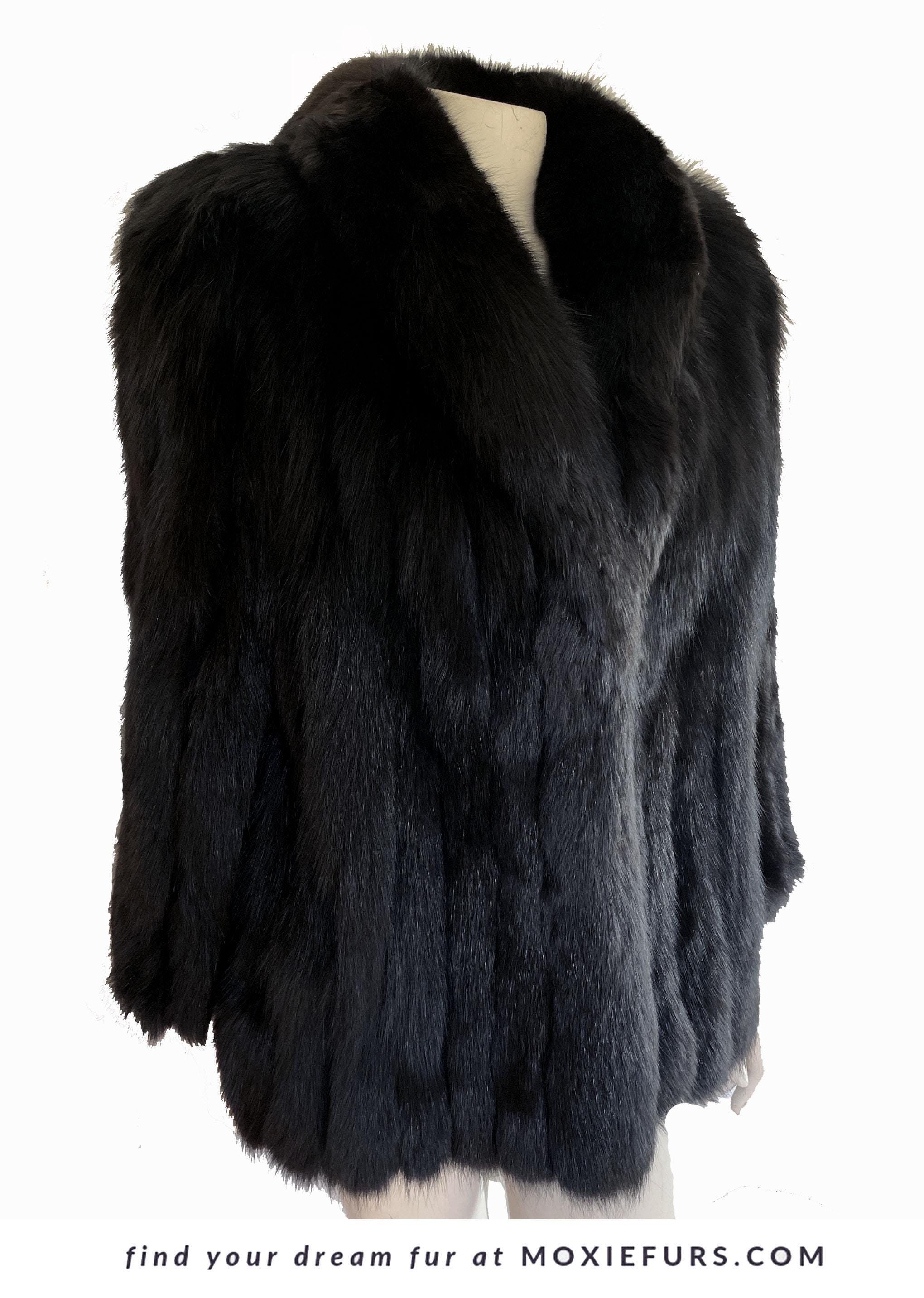 Black SAGA FOX Fur Coat, Luxury Bolero Jacket, Winter Wedding Cape, Vintage Stole, Mother of the Bride, Great Gatsby Party, Mob Wife Gift