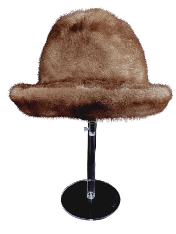 Autumn Haze MINK Fur Hat, Women's Pastel Vintage Bucket Brimmed
