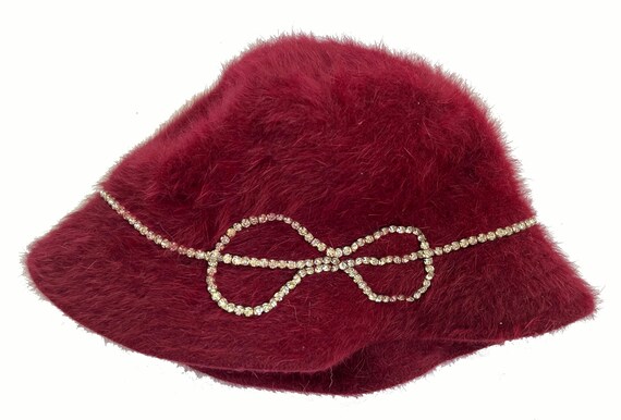 Burgundy Fuzzy Angora Cloche Vintage 70s Kangol Angora Fuzzy Hat Dark Pink W/ Burgundy  main image 3