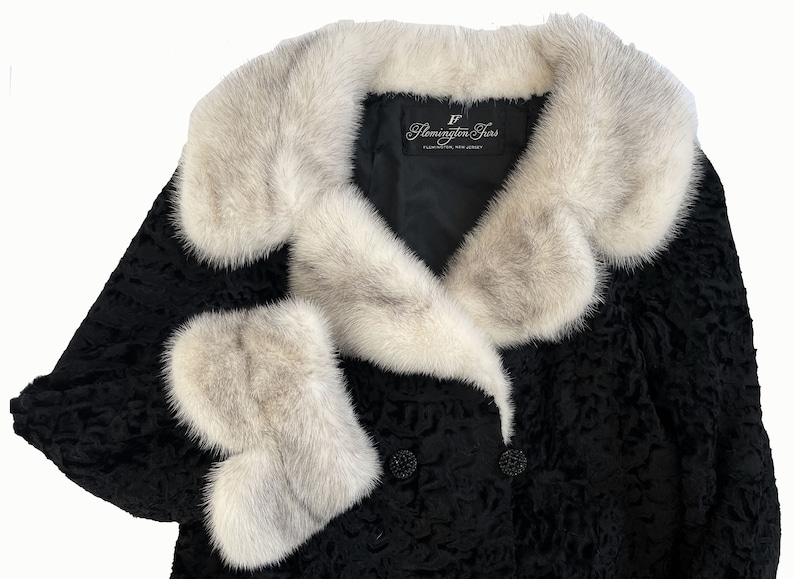 Cross MINK & Broadtail Fur Coat, Retro Bolero Jacket, Swakara Karakul