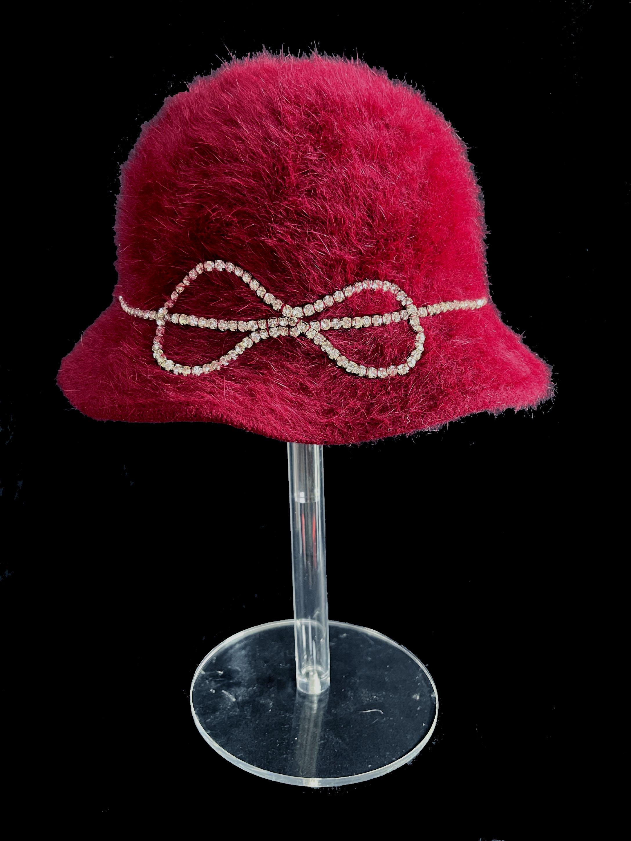 BETMAR Angora Fur Hat, Burgundy Real Vintage Women