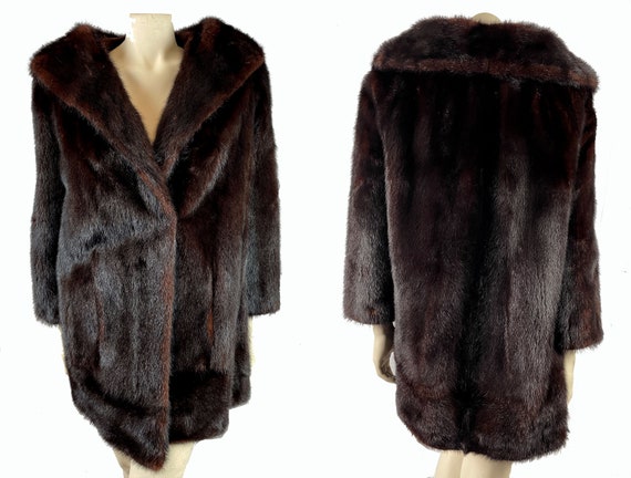 Brown MINK Fur Coat, Mahogany Real Vintage Jacket… - image 2