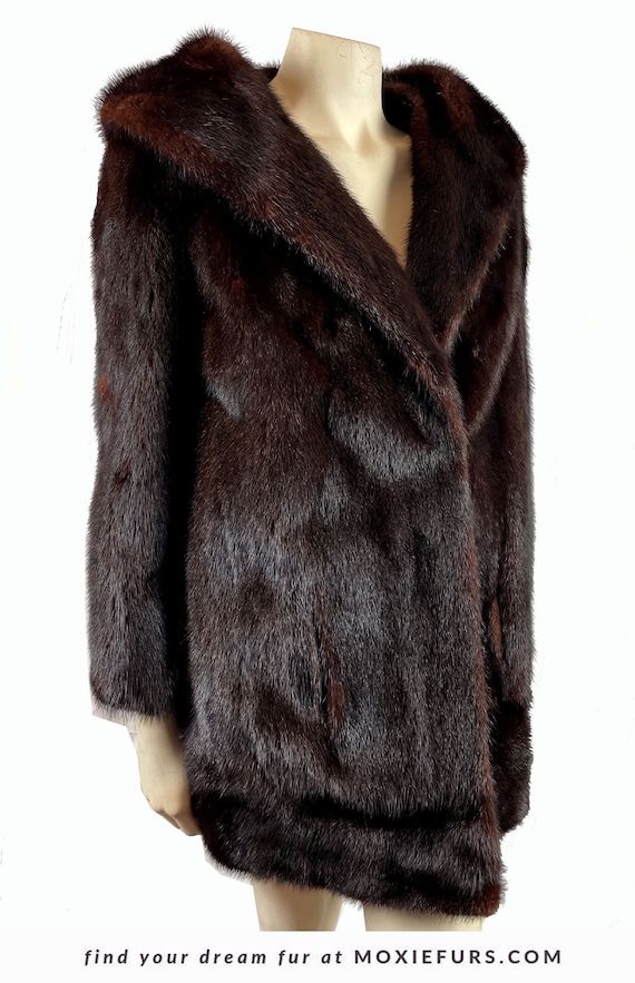 Brown MINK Fur Coat, Mahogany Real Vintage Jacket… - image 1