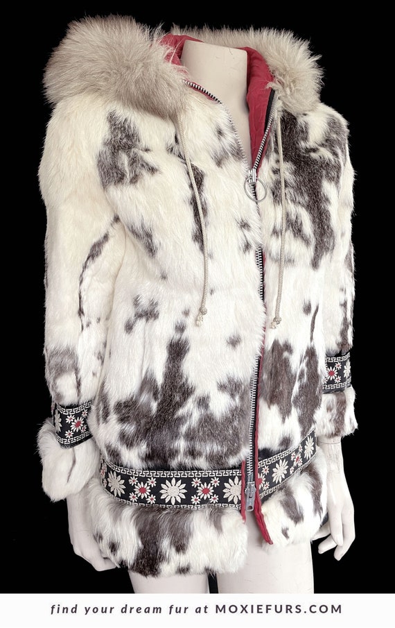 Arctic Spotted RABBIT & Fox Fur Zip Jacket, Real V