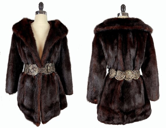 Brown MINK Fur Coat, Mahogany Real Vintage Jacket… - image 3