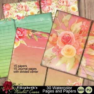 30 Watercolor Papers and Pages for Junk Journaling Printable Digital Ephemera Backgrounds