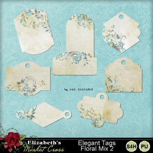 Digital Floral Mix Tags Teal Turquoise Junk Journal Printable Vintage Shabby Ephemera Tag