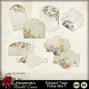 Digital Floral Tags Vintage Fall Summer Colors Junk Journal Printable Vintage Shabby Ephemera Tag