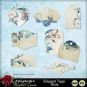 Digital Floral Tags Blue Junk Journal Printable Vintage Shabby Ephemera Tag