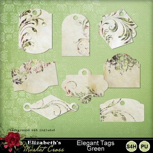 Digital Floral Tags Green Junk Journal Printable Vintage Shabby Ephemera Tag Embellishment