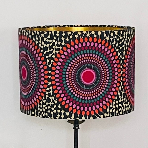 Abat-jour imprimé africain, motif cercles, abat-jour Ankara, lampe de table africaine, abat-jour doré, lampe de chevet, décor africain, cadeau maison