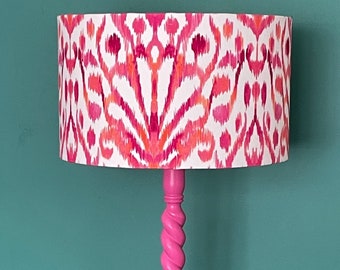 Red Pink Ikat Shibori Lampshade, Tie-Dye Home Decor
