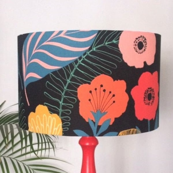 BLACK FLORAL Lampshade, Dark Floral Lampshade, Floral Table Lamp, Ceiling Light, Floral Table Lamp, Floral Bedside Lamp, Home Gift
