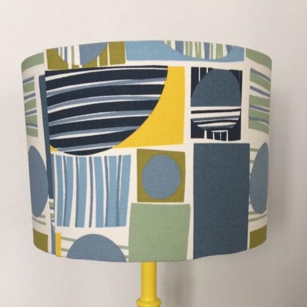 BLUE YELLOW GEOMETRIC Lampshade, Blue Abstract Lampshade, Modern Lampshade, Bedside Lamp, Bight Home Decor, Yellow Ceiling Light