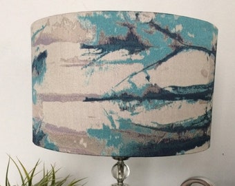 Teal Shibori Lampshade, Harlequin Blue Batik Lamp Shade