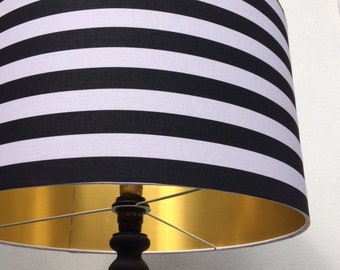 MONOCHROME STRIPED Lampshade with Gold Lining, Black and White Lamp, Striped Lampshade, Ceiling Lamp, Table Lamp, Housewarming Gift