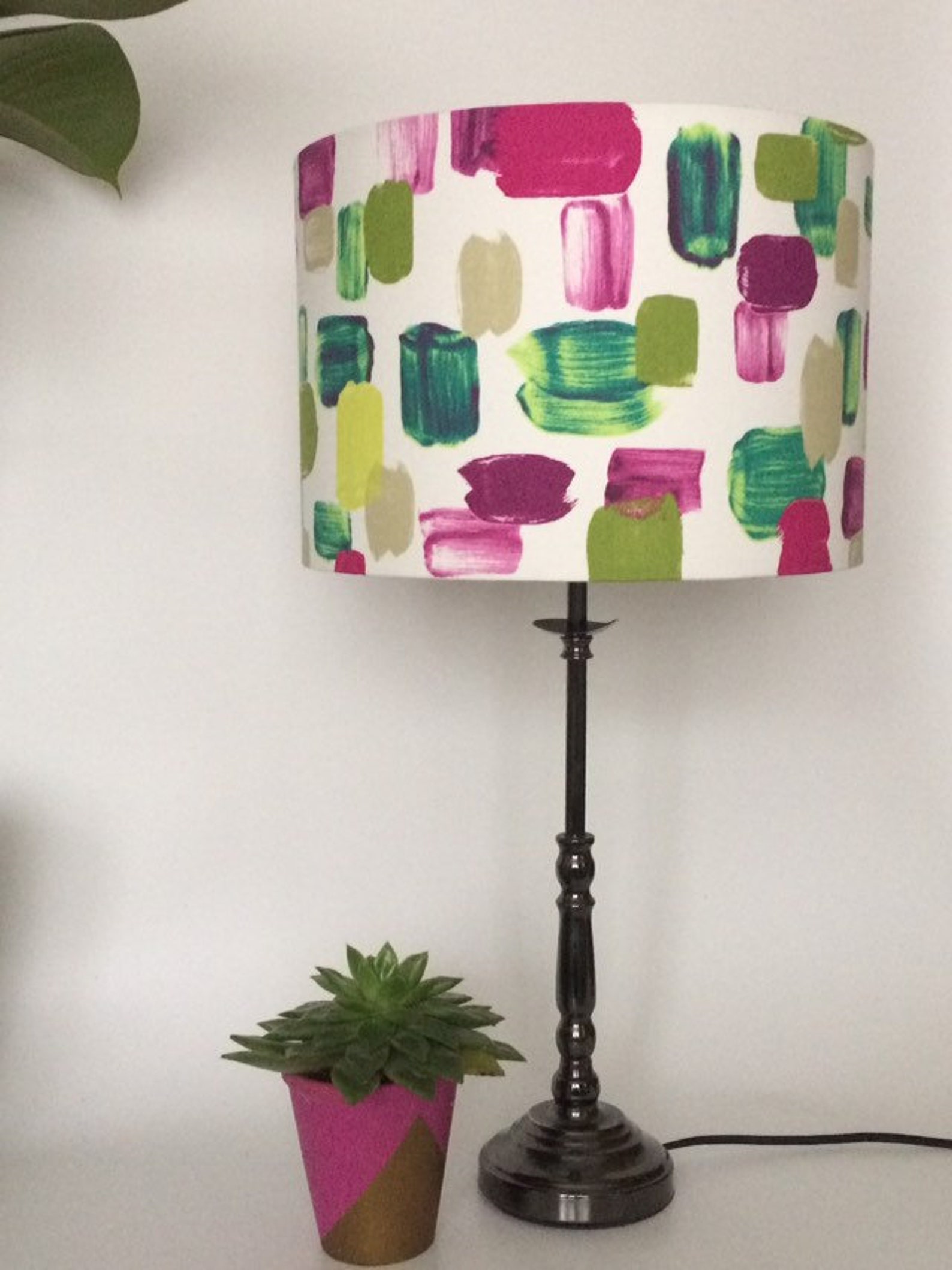 GREEN PINK Paint Lampshade Abstract Table Lamp Contemporary | Etsy
