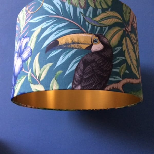 TOUCAN BIRD Lampshade in Green with Gold Lining, Tropical Lampshade, Jungle Lampshade, Botanical Lampshade, Bright Home Decor
