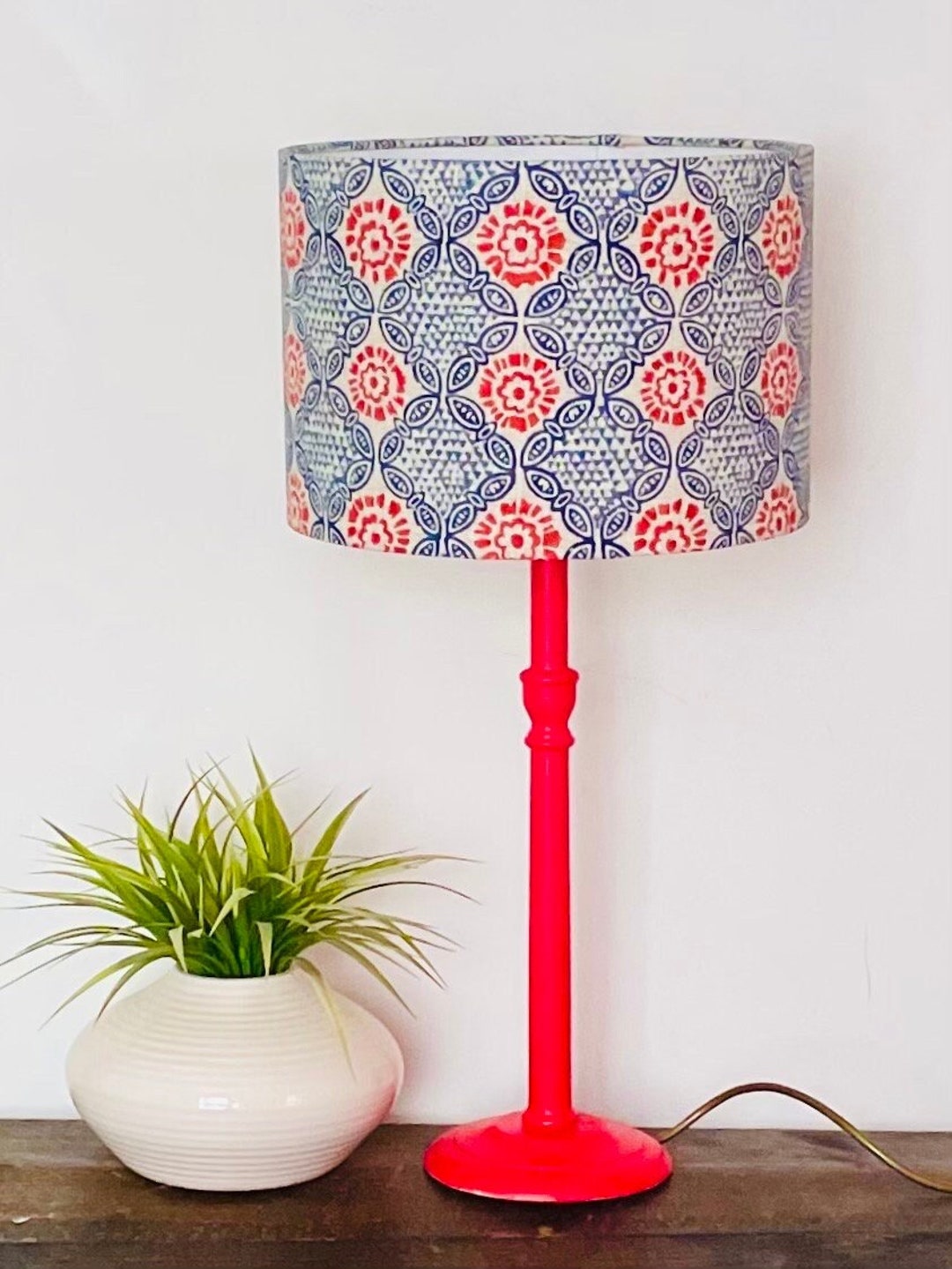 Blue BLOCK PRINT LAMPSHADE Red Pattern Lampshade Blue - Etsy