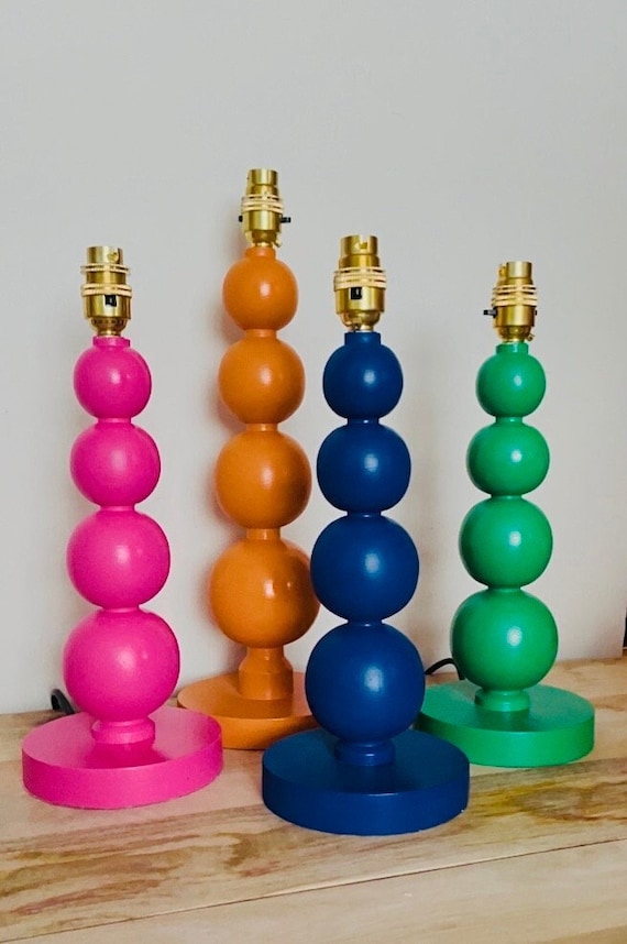 LULU Bobbin Lamp Base, Hand-Painted Wood Lamp, Colorful Home Decor