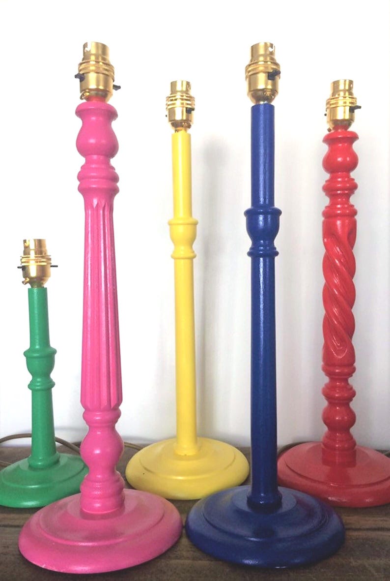 TABLE LAMP BASE, Lampbase, Wood Lampbase, Red Lampbase, Pink Lampbase, Green Table Lamp, Blue Lampbase, Table Lamp, Bright Home Decor image 2