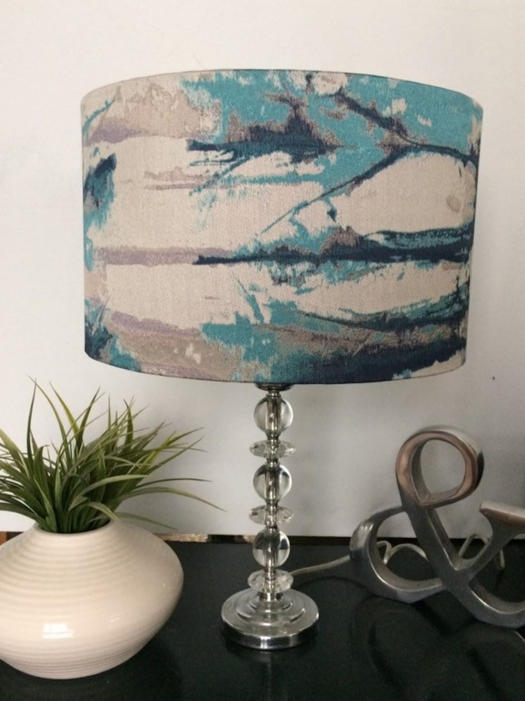 TAKARA TEAL Lampshade, Blue Lamps Shade, Shibori Lampshade, Batik
