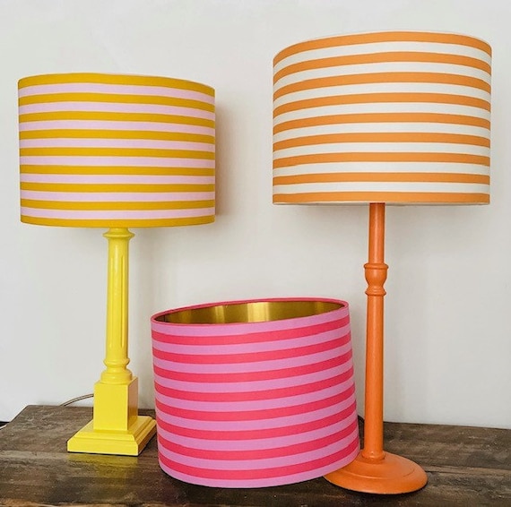 STRIPED TULA Yellow Lampshade Circus Stripe Shade Bright Home