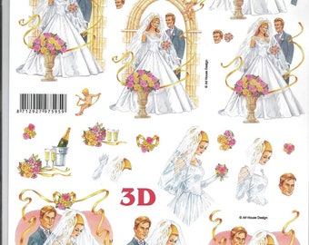 Feuille a découper, format a4, pour carte 3d, le suh 777.030, mariage, couple mariés, coeur, champagne