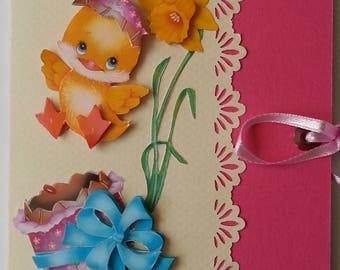 Check card holder, "Easter Chick" fuschia