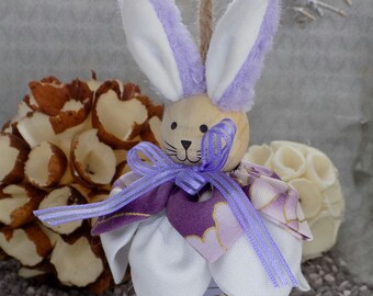 Easter decoration, small rabbit in wood and fabrics, handmade, artisanal