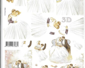 Feuille a découper, format a4, pour carte 3d, le suh 777.029, mariage, couple de mariés,