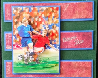 Carte faite main, "Bonne fête" joueurs de foot