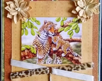 Handmade card, "Mom and baby cheetah"