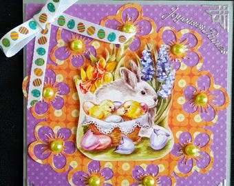 Easter card, "Rabbit and chicks"