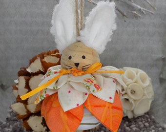 Easter decoration, small rabbit in wood and fabrics, handmade, artisanal